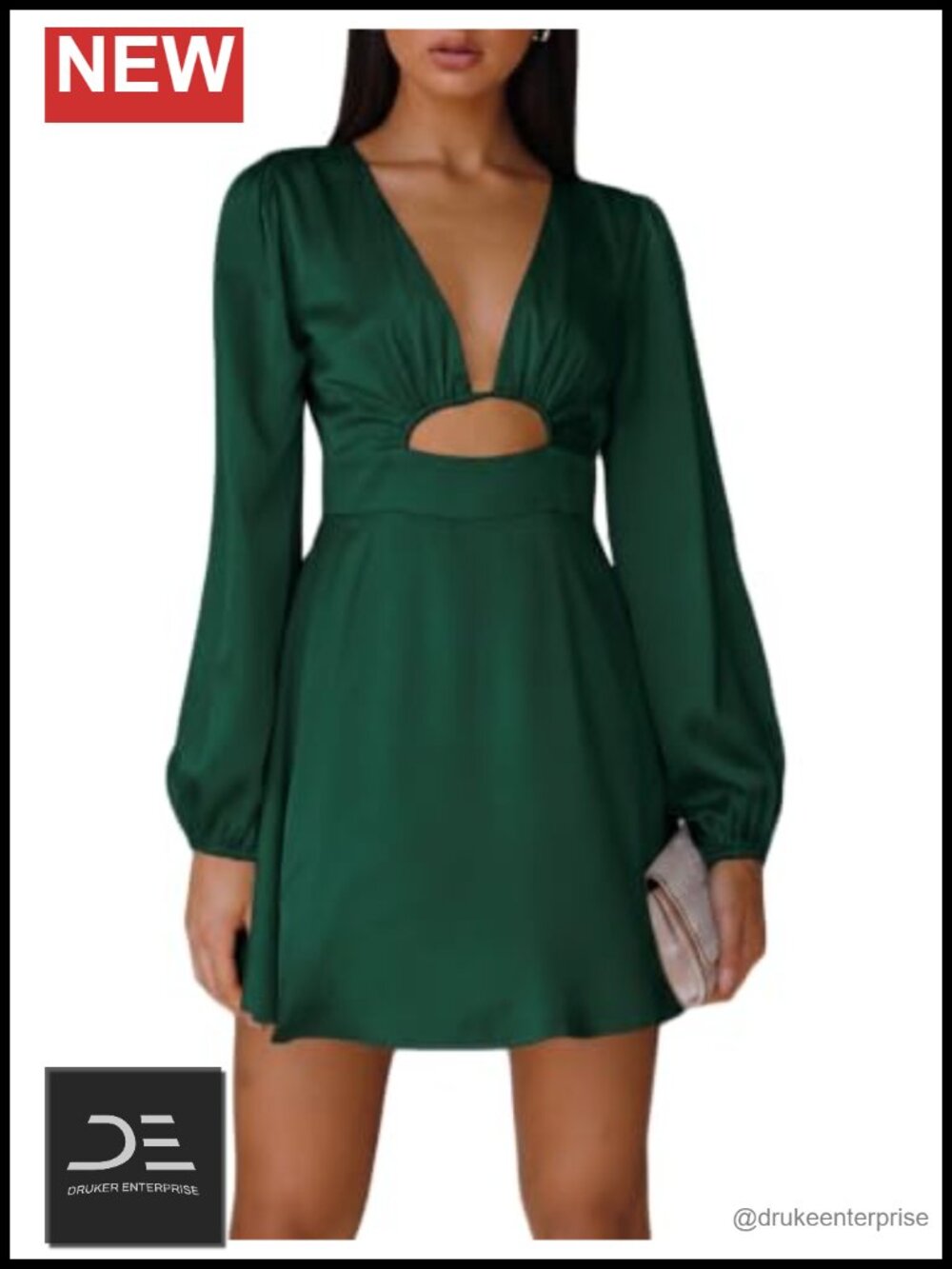 Satin Long Sleeve A-Line Club Cocktail Party Mini Dress Cutout